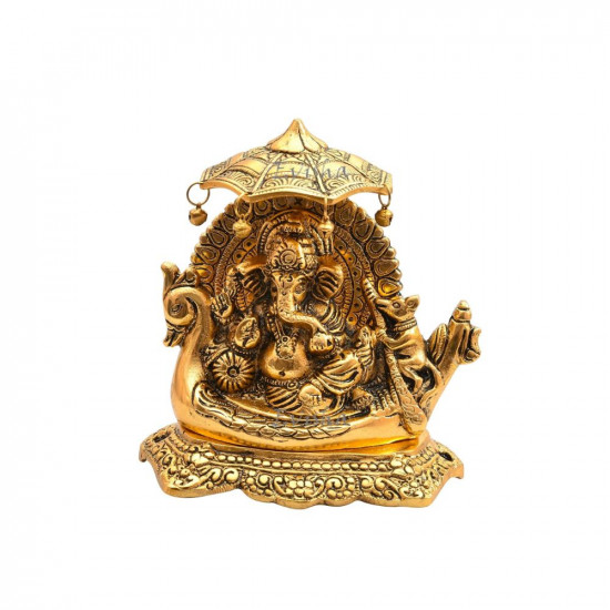 Evisha Golden Metal Boat Naav Ganesh Statue Showpiece | Ganesha Idol | Antique Ganesha for Gift Temple Puja Room Home Décor
