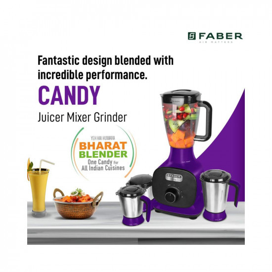 Faber 1000W Juicer Mixer Grinder with 3 Stainless Steel Jar 1 Fruit Filter FMG Candy 1000 3J1 PcPlum