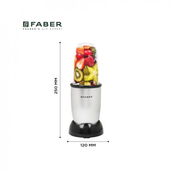 Faber 2-in-1 Sportz Blender  Liquidizing  Grinding Wet  Dry  ABS Body SS Blades 400W Copper Motor Overheat Protector Push  Lock Control  2 PC Jars Multipurpose Lids  Silver