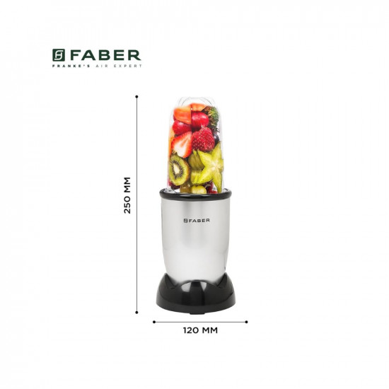 Faber 2-in-1 Sportz Blender | Liquidizing & Grinding (Wet & Dry) | ABS Body, SS Blades, 400W Copper Motor, Overheat Protector, Push & Lock Control | 2 PC Jars, Multipurpose Lids | (Silver)