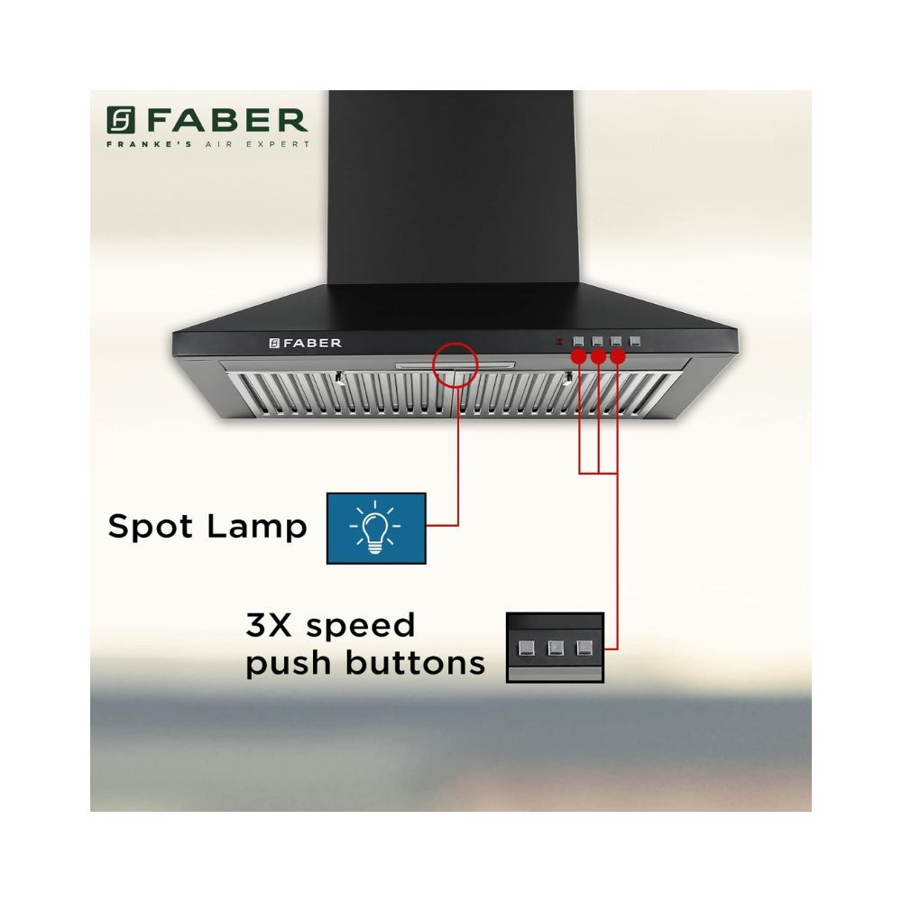 Faber 60 cm 1000 mhr Kitchen Chimney HOOD PLUTO PB BF BK 60 Baffle Filter Push Button Black