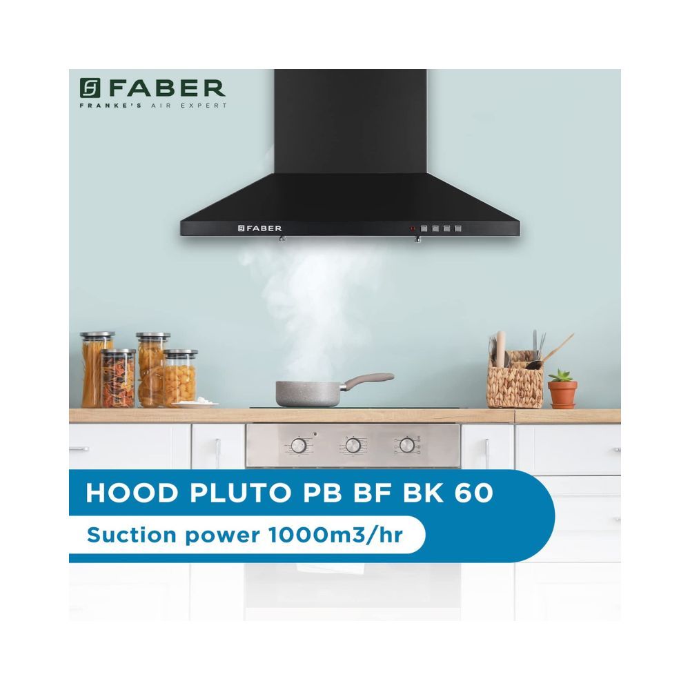 Faber 60 cm 1000 mhr Kitchen Chimney HOOD PLUTO PB BF BK 60 Baffle Filter Push Button Black