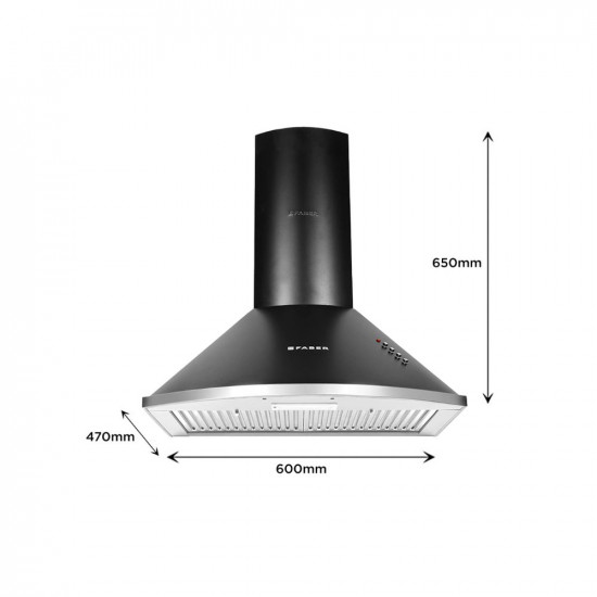 Faber 60 cm 1000 mHR Pyramid Kitchen Chimney  12 year warranty on Motor Motor- 240 Watt HOOD CLASS PRO PB BK LTW 60 Baffle FiltersBlack