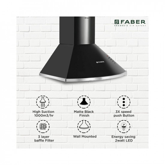 Faber 60 cm 1000 mHR Pyramid Kitchen Chimney  12 year warranty on Motor Motor- 240 Watt HOOD CLASS PRO PB BK LTW 60 Baffle FiltersBlack