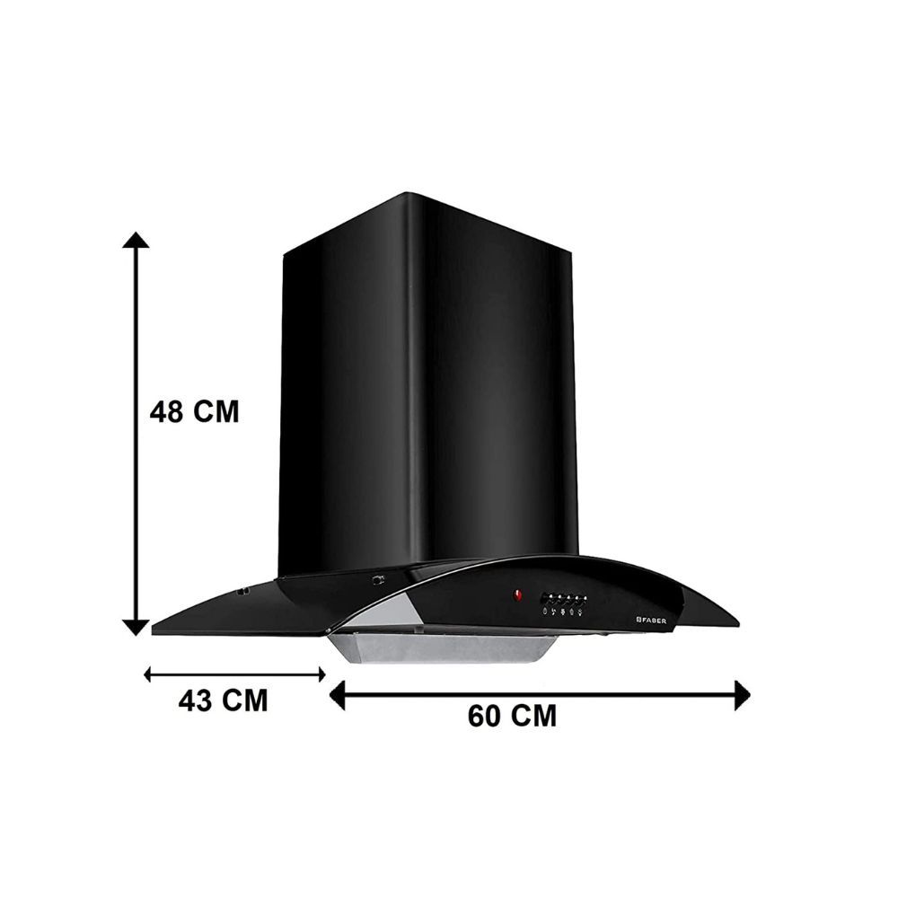 Faber 60 cm 1100 mhr Auto-Clean curved glass Kitchen Chimney HOOD ACE PRO HC PB BK 60 Filterless technology Push Button Black