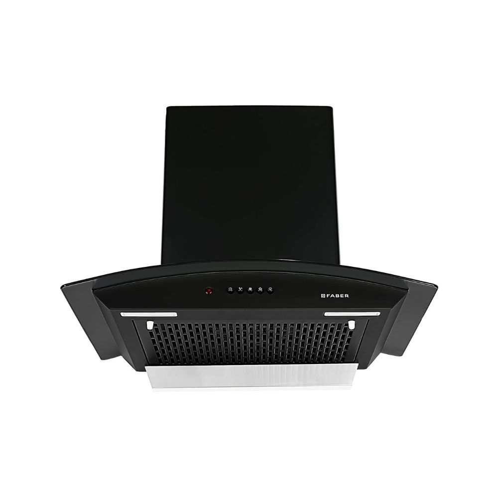Faber 60 cm 1100 mhr Auto-Clean curved glass Kitchen Chimney HOOD ALPHA HC PB BK 60 Filterless technology Push Button Black
