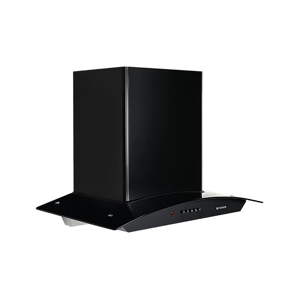 Faber 60 cm 1100 mhr Auto-Clean curved glass Kitchen Chimney HOOD ALPHA HC PB BK 60 Filterless technology Push Button Black
