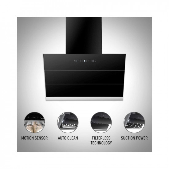 Faber 60 cm 1350 mHR Auto-Clean Angular Kitchen Chimney Hood Zenith FL SC AC BK 60 Filterless Technology Touch Control Black