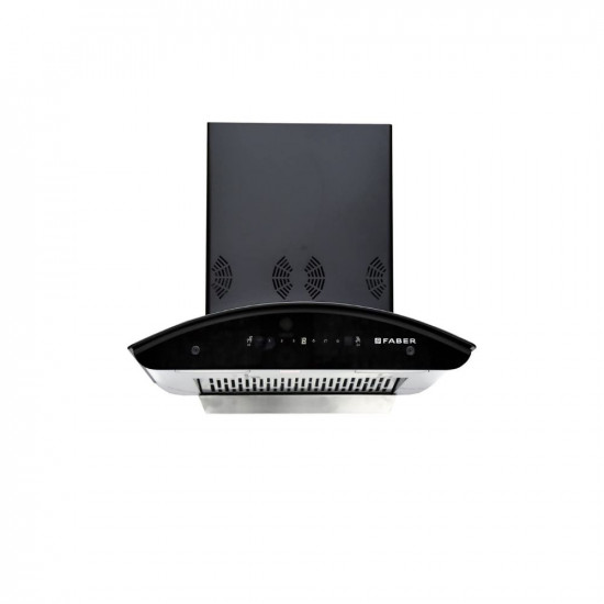 Faber 60 cm 6 way Silent Suction 1250 mhr Auto-Clean curved glass Kitchen Chimney HOOD EVEREST SMART 3D IND HC SC BK 60 Filterless technology Touch Control  Gesture Control Black