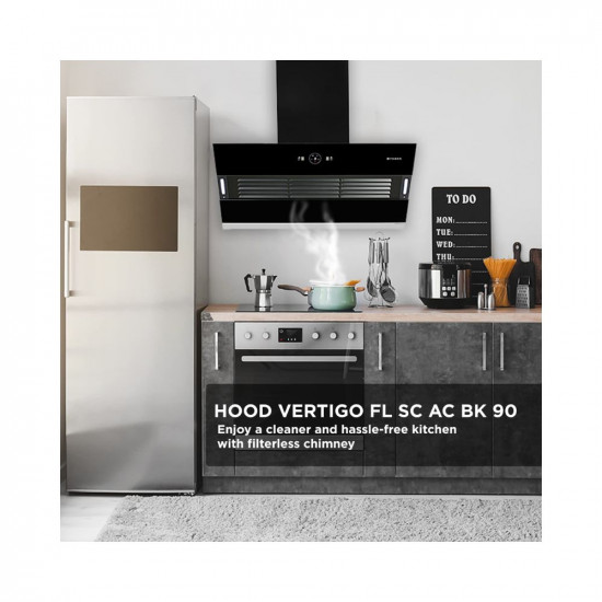 Faber 90 cm 1200 m3hr Slant Filterless Auto Clean Chimney 12Yr Warranty on Motor2Yr Comprehensive Italian Design HOOD VERTIGO FL SC AC BK 90 Touch  Gesture Control Black