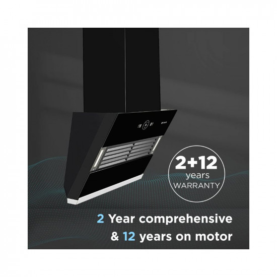 Faber 90 cm 1200 m3hr Slant Filterless Auto Clean Chimney 12Yr Warranty on Motor2Yr Comprehensive Italian Design HOOD VERTIGO FL SC AC BK 90 Touch  Gesture Control Black