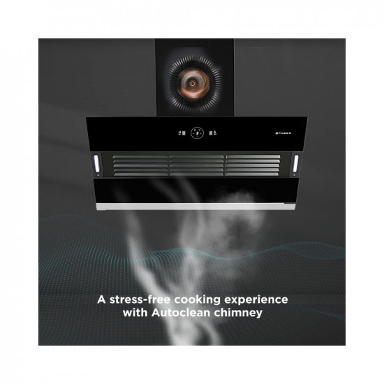Faber 90 cm 1200 m3hr Slant Filterless Auto Clean Chimney 12Yr Warranty on Motor2Yr Comprehensive Italian Design HOOD VERTIGO FL SC AC BK 90 Touch  Gesture Control Black