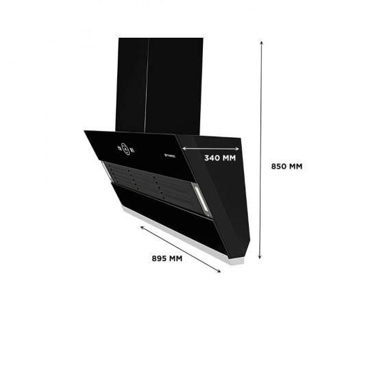 Faber 90 cm 1200 m3hr Slant Filterless Auto Clean Chimney 12Yr Warranty on Motor2Yr Comprehensive Italian Design HOOD VERTIGO FL SC AC BK 90 Touch  Gesture Control Black