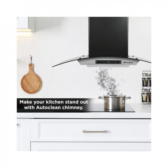 Faber 90cm 1200 m3/hr, Autoclean Chimney, Filterless, 8Yr on Motor, 2Yr Comprehensive Warranty, Italian Design - Made in India (Hood Venice in HC SC FL LG 90, Touch & Gesture Control, Light Grey)