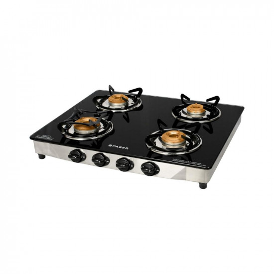 Faber Gas Stove 4 Burner Glass Cooktop Jumbo 4BB SS Manual Ignition Steel Frame Body Black