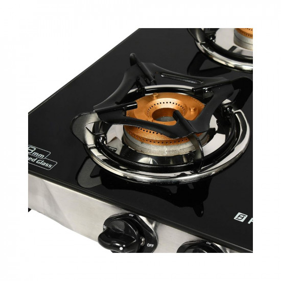 Faber Gas Stove 4 Burner Glass Cooktop Jumbo 4BB SS Manual Ignition Steel Frame Body Black