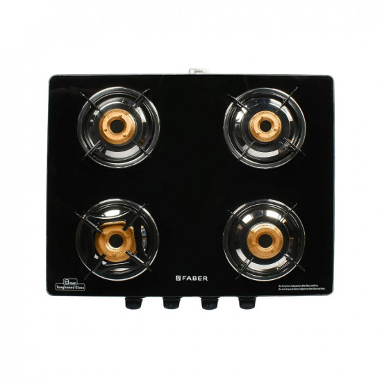 Faber Gas Stove 4 Burner Glass Cooktop Jumbo 4BB SS Manual Ignition Steel Frame Body Black