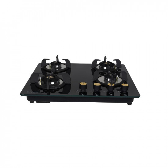 Faber HobHobtop 4 Brass Burner Auto Electric Ignition Glass and Mild Steel Top Maxus HT604 CRS BR CI AI Black