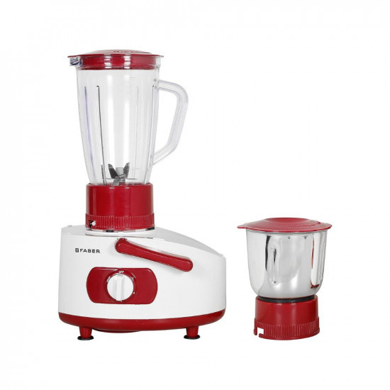 Faber Regal Trend 500W Juicer Mixer Grinder  18000 RPM 3-Speed Control Double Lock Technology  2 Multipurpose Jars High Performance Blade Micromesh Juicing Sleeve Spatula  White  Cherry Red