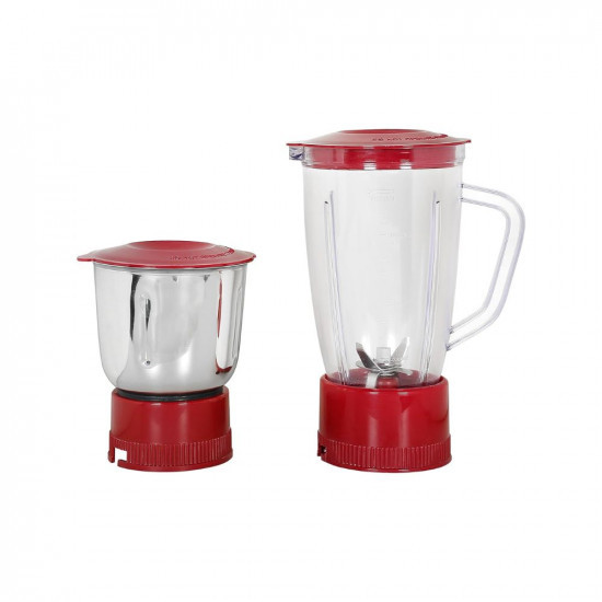 Faber Regal Trend 500W Juicer Mixer Grinder  18000 RPM 3-Speed Control Double Lock Technology  2 Multipurpose Jars High Performance Blade Micromesh Juicing Sleeve Spatula  White  Cherry Red