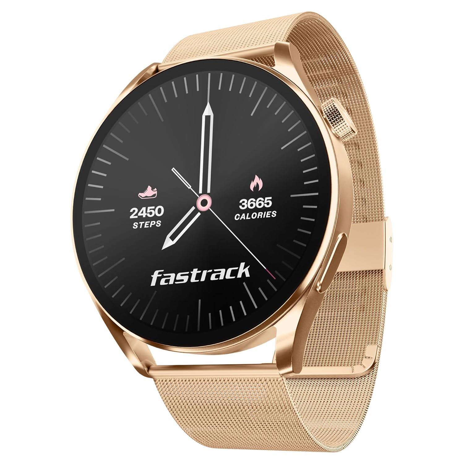Fastrack Dezire FX1 Luxury Metal Smart Watch 138 UltraVU HD Display Functional Crown SingleSync BT Calling AI Voice Assistant 100 Smartwatch Faces IP68 Upto 5 Day Battery Rose Gold