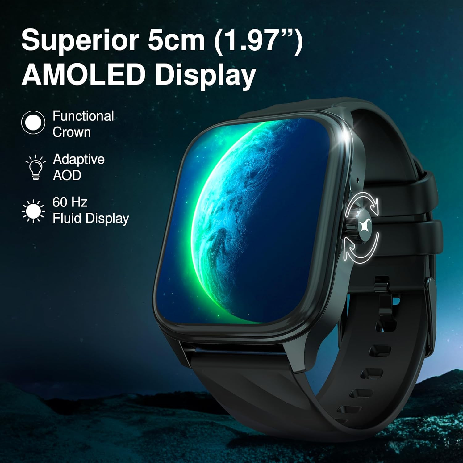 Fastrack New Astor FS1 PRO Smart Watch Large Super AMOLED Display 197 AOD AI Voice Assistance Functional Crown SingleSync BT Calling 100 Sports Modes  Smartwatch Faces IP68 Blue