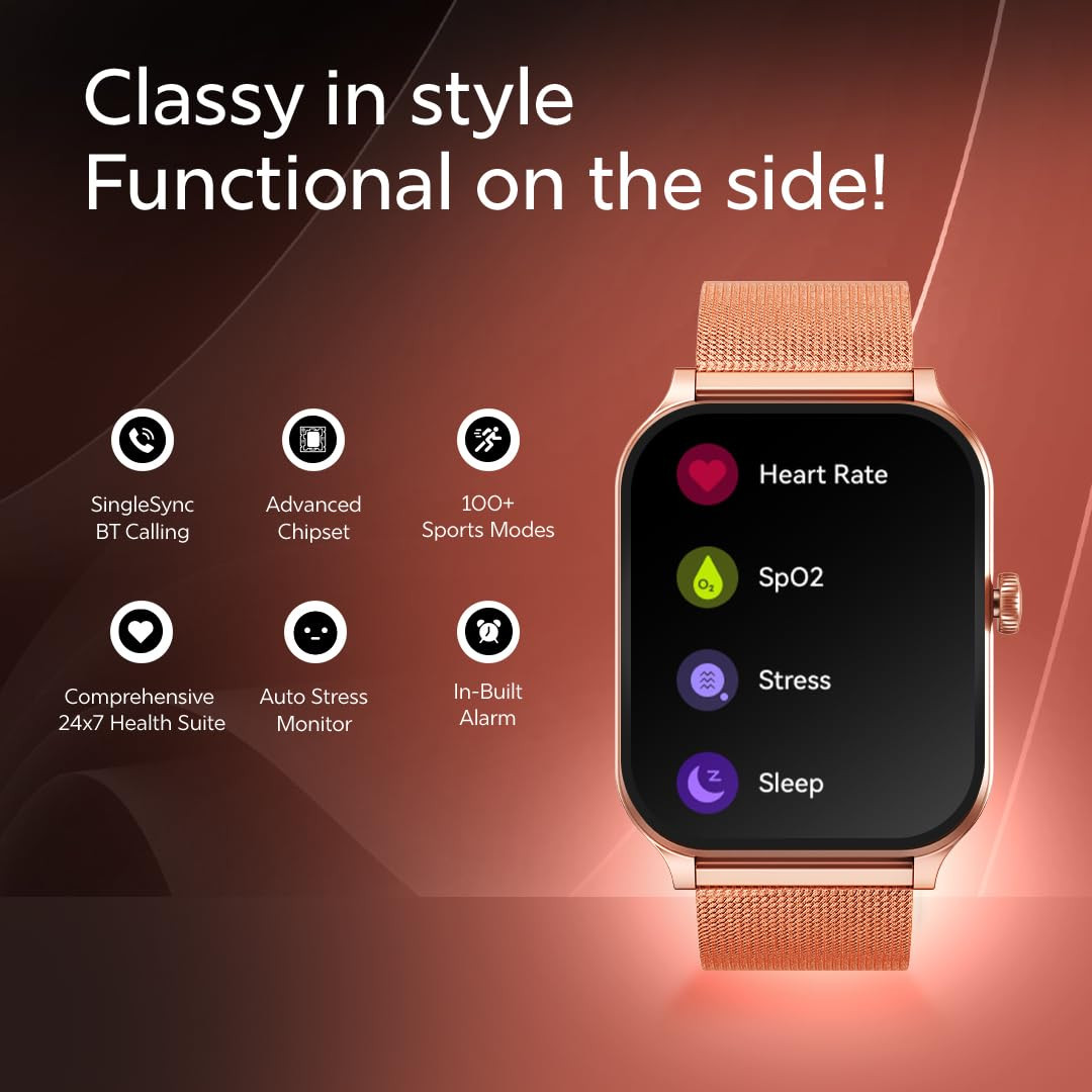 Fastrack New Limitless ClassicLarge 191 Super UltraVU DisplayFunctional CrownHighest 320x385 Pixel ResolutionSingleSync BT Calling100 Sports ModesMetal Case Premium Smartwatch - Rose Gold