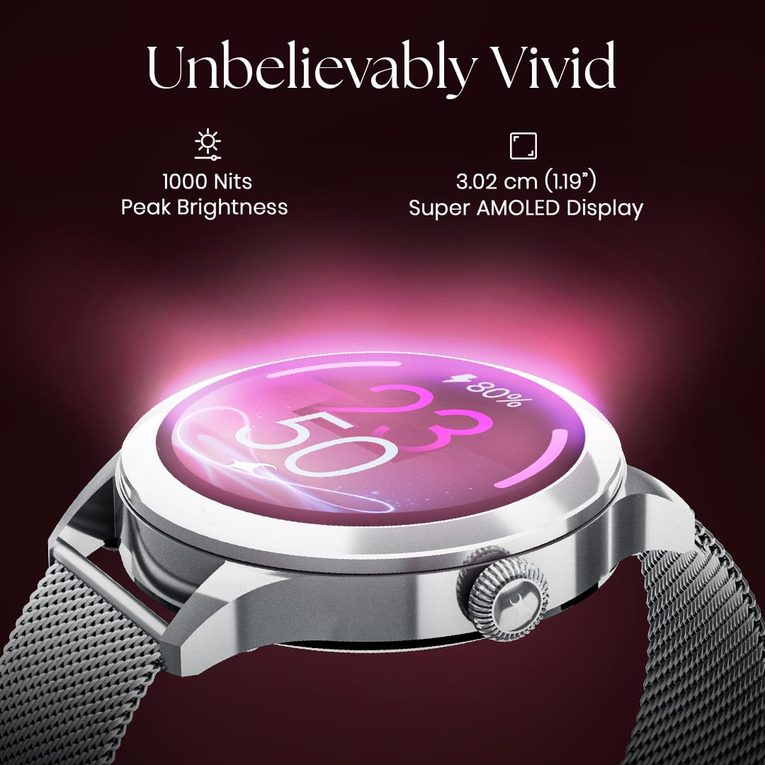 Fastrack Noir Pro Womens Smart Watch 30 cm Super AMOLED Display 390390 Resolution 100 Sports Modes SOS BT Calling Female Health MonitorIP68 5-Day Battery 100 Smartwatch Faces Rose Gold