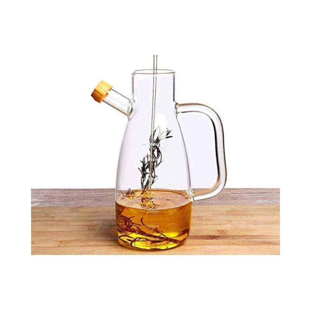 Femora Borosilicate Glass Oil Dispenser and Stoppers Bottle with Handle, Capacity: 1000 ml, Transparent