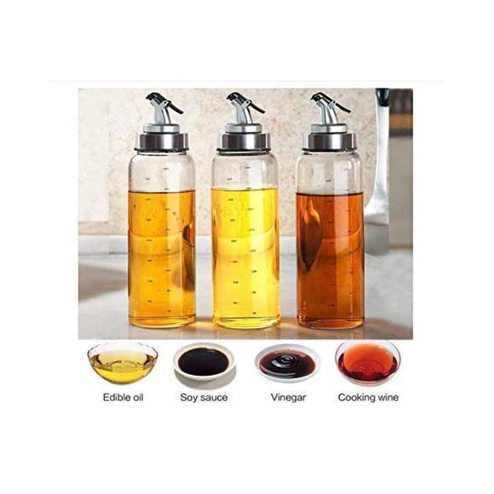 Femora Borosilicate Glass Spill Proof Oil Dispenser for Cooking with Lid, Capacity: 1000Ml, Transparent