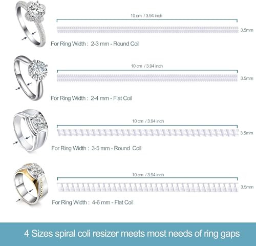 FEORA Ring Size Adjuster for Loose Rings, Ring Tightener 4 Sizes Resizer  Fit Spiral Clear Silicone Tightener Set, Rings Fit Adjuster For Women Men Ring  Tightener - 4 Pcs for Silver Color Rings