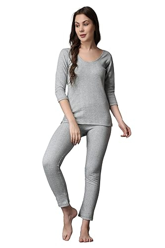 FF Winter Wear Thermal Upper Vest and Bottom Lower Warmer Combo for Women  Long Johns Underwear Set Color - Grey (Size - Small),Size S