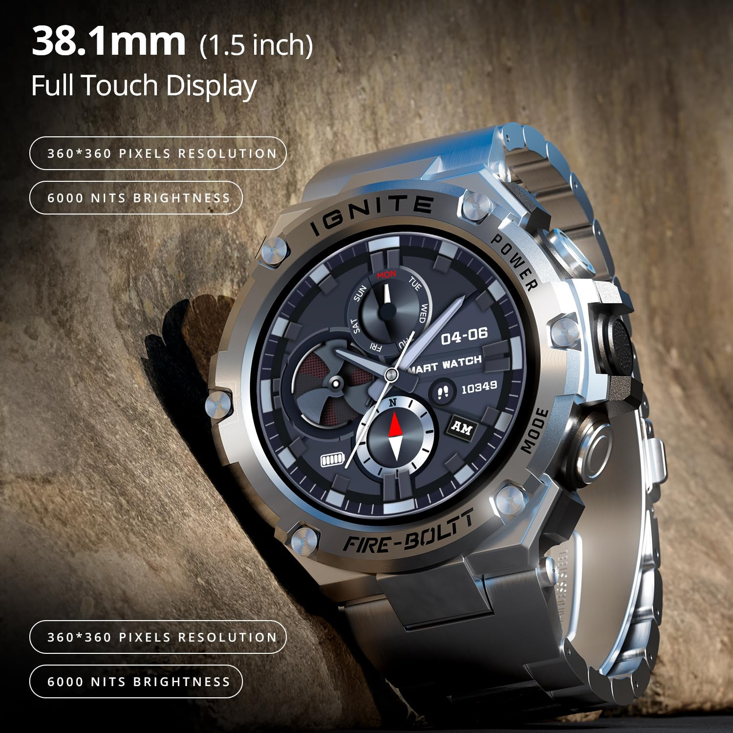 Fire-Boltt Assault Rugged Smartwatch  15 HD Display Bluetooth Calling 600mAh Battery Compass Heart Rate  SpO2 Monitoring 7-10 Days Battery Life Heavy Metal Sports Design