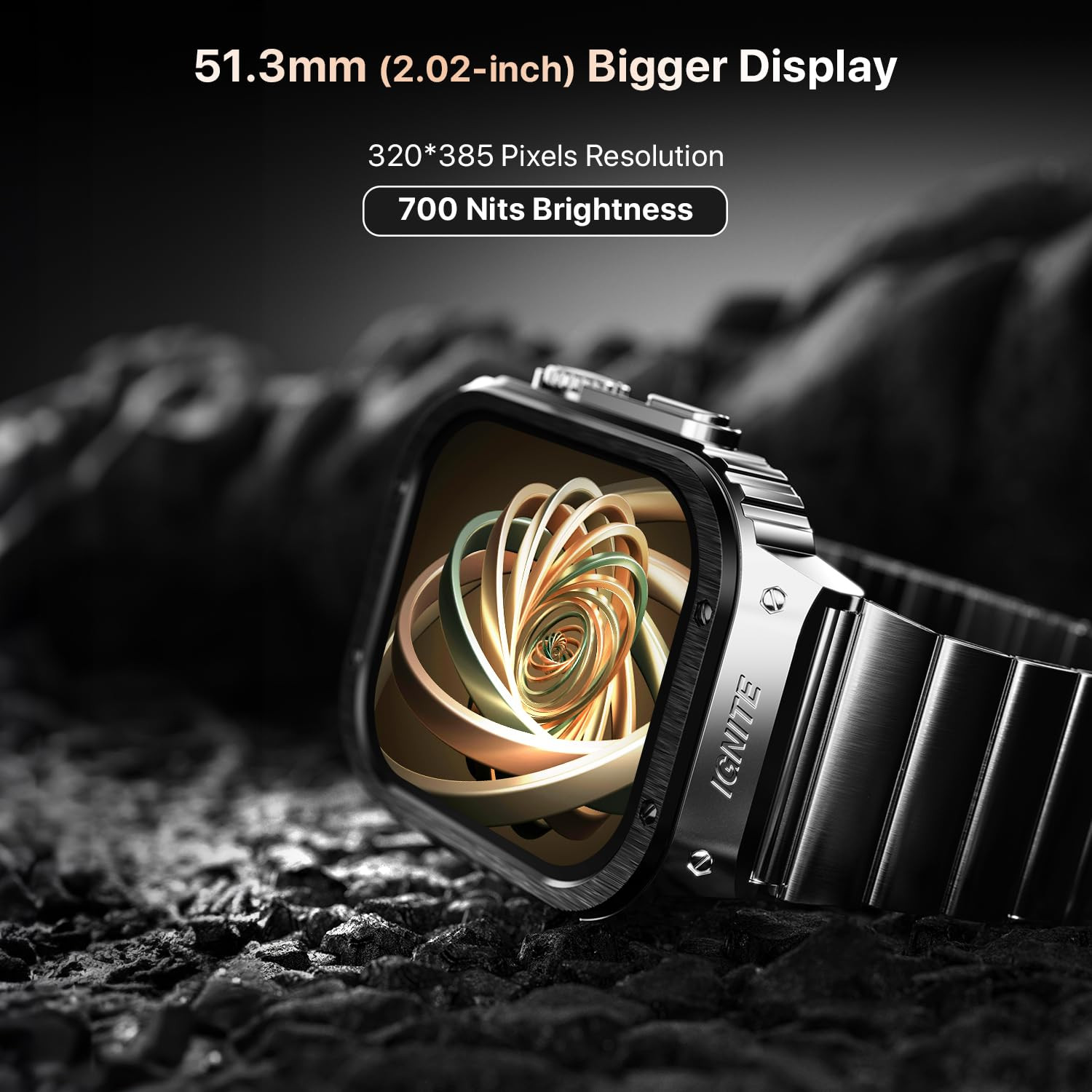Fire-Boltt Maverick Smartwatch 51308mm 202 inch IPS Display Luxury Stainless Steel Look 320x385 Pixel Resolution Bluetooth Calling Voice Assistant Black Silver