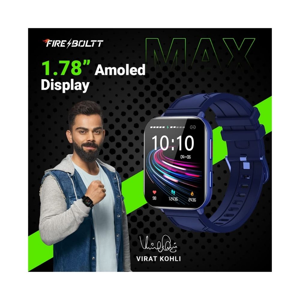 Fire-Boltt Max 1.78 AMOLED Always ON Display with 368 x 448 Super Retina , Spo2 & Heart Rate Monitor Smart Watch (Dark Blue)