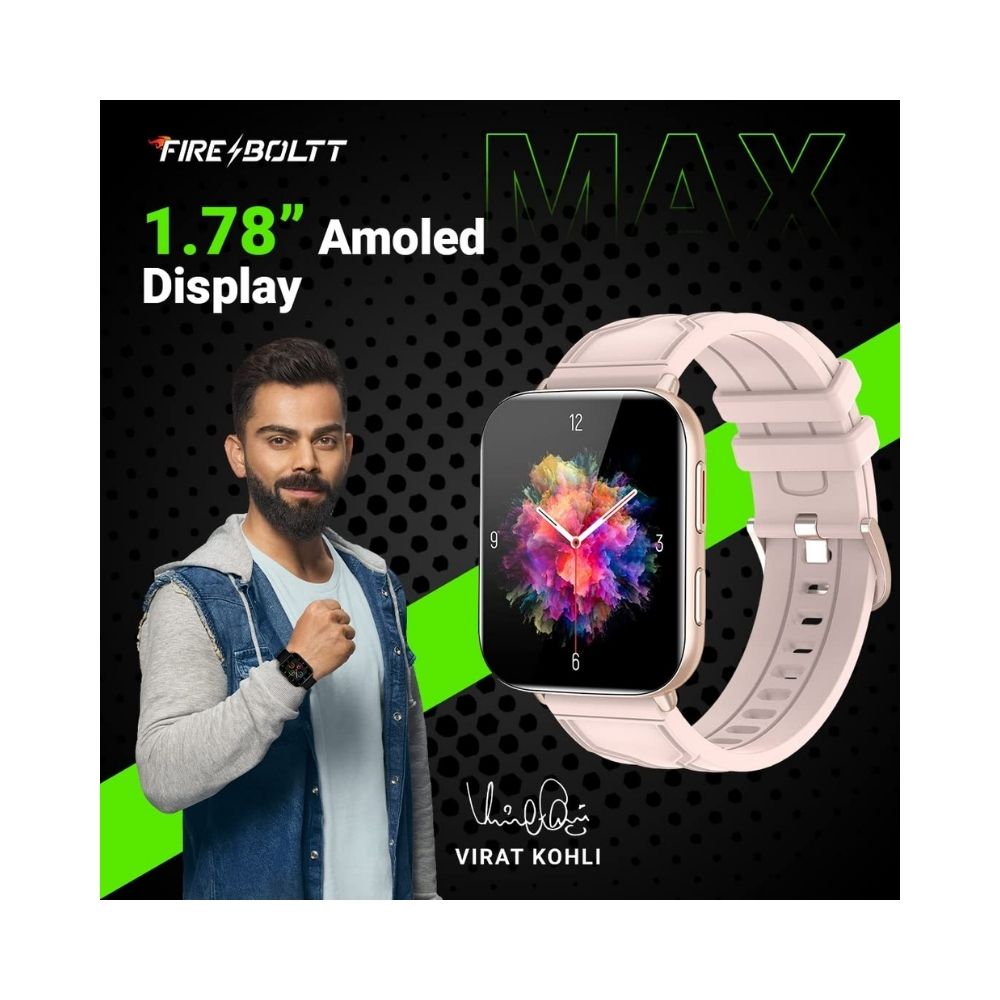 Fire-Boltt Max 1.78 AMOLED Always ON Display with 368 x 448 Super Retina , Spo2 & Heart Rate Monitor Smart Watch (Pink)