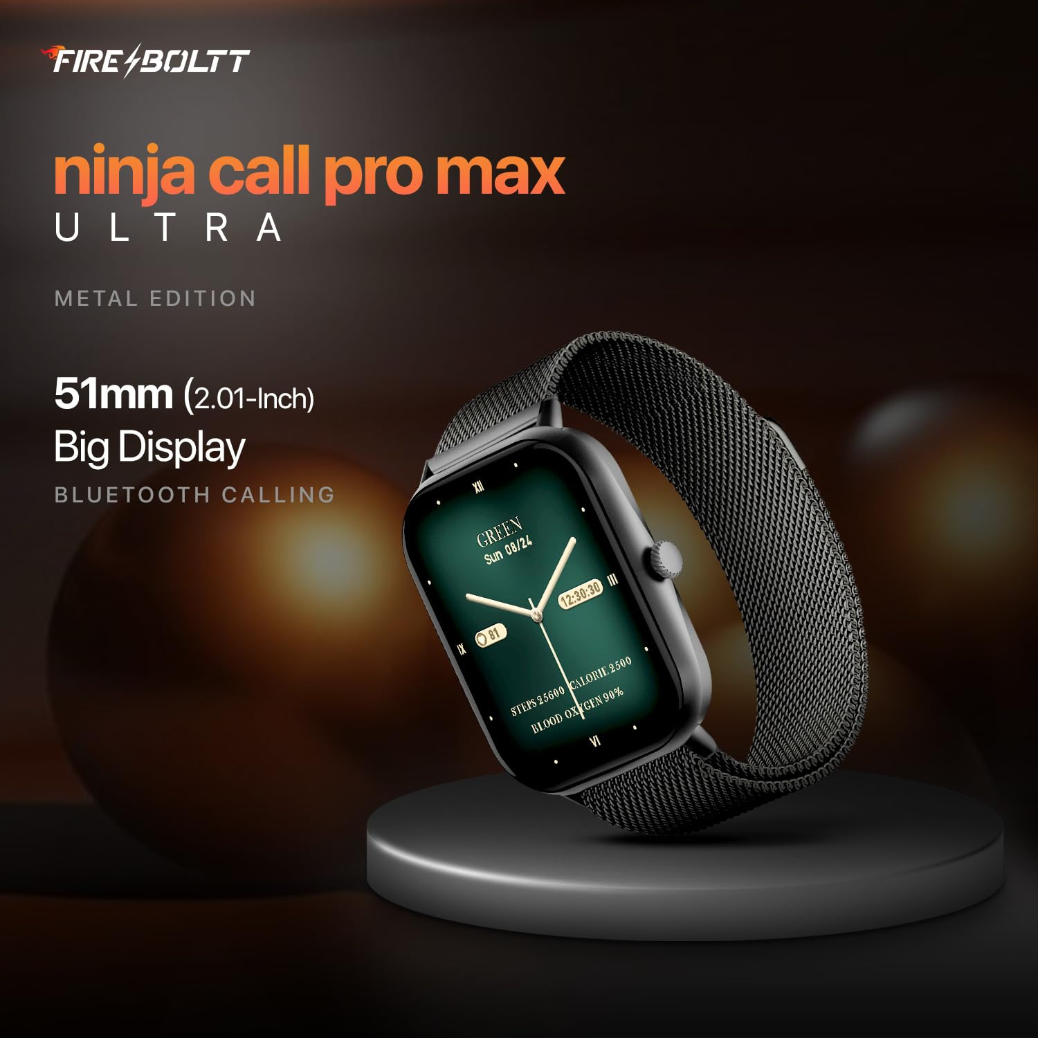 Fire-Boltt Ninja Call Pro Max Smart Watch 201 inch Display Bluetooth Calling 120 Sports Modes Health Suite Voice Assistance Black SS