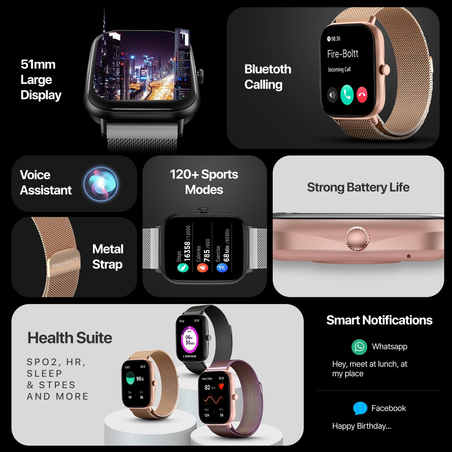 Fire-Boltt Ninja Call Pro Max Smart Watch 201 inch Display Bluetooth Calling 120 Sports Modes Health Suite Voice Assistance Black SS