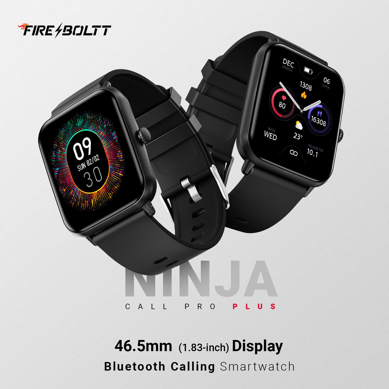 Fire-Boltt Ninja Call Pro Plus Smart Watch 183 inch with Bluetooth Calling AI Voice Assistance 100 Sports Modes IP67 Rating 240  280 Pixel High Resolution Black