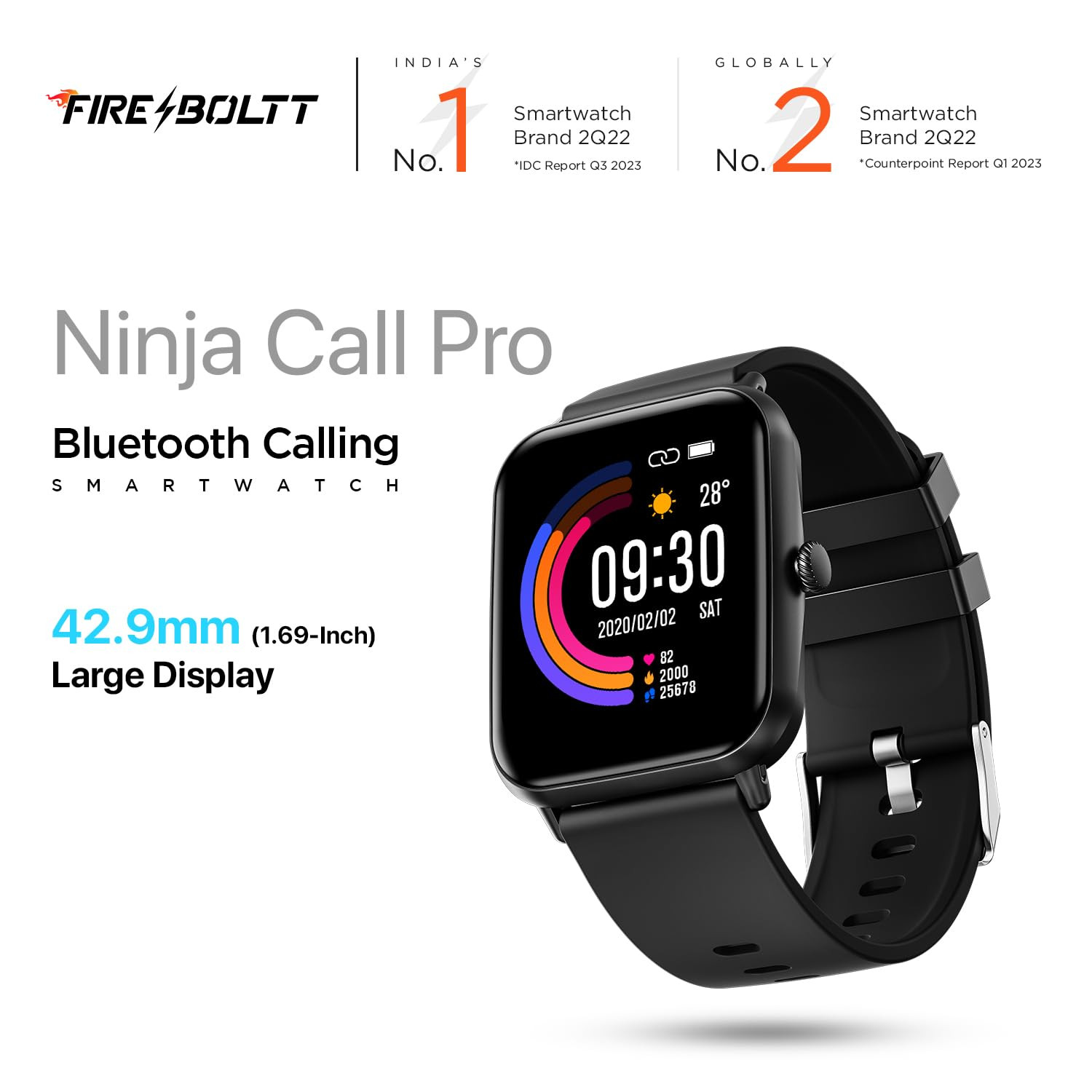 Fire-Boltt Ninja Call Pro Smart Watch Dual Chip Bluetooth Calling 4292mm 169 inch HD Display AI Voice Assistance with 100 Sports Modes with SpO2  Heart Rate Monitoring Black