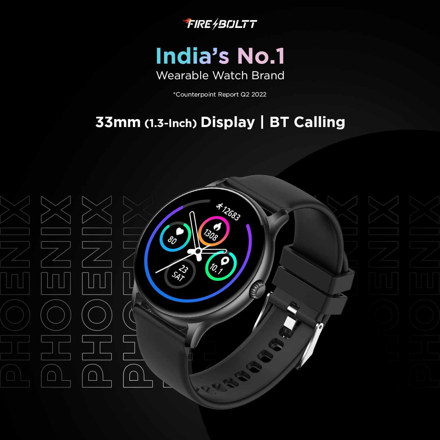 Fire-Boltt Phoenix Smart Watch with Bluetooth Calling 13120 Sports Modes 240  240 PX High Res with SpO2 Heart Rate Monitoring  IP67 Rating Black