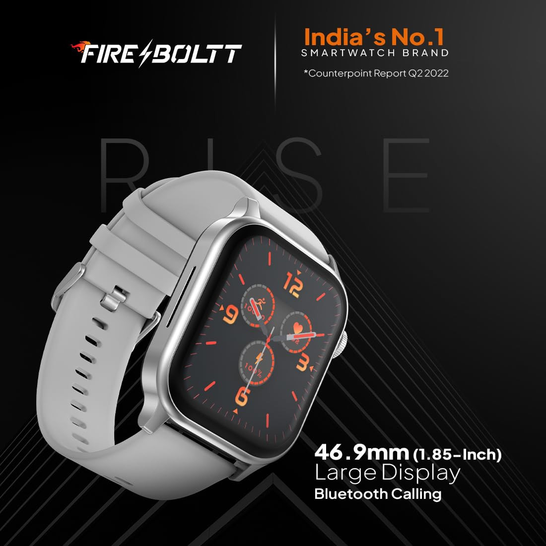 Fire-Boltt Rise Smart Watch 185 HD Display Metal Body with Bluetooth Calling Rotating Crown AI Voice Assistant 120 Sports Modes Neon UI SpO2  Heart Rate Monitoring Rise Grey