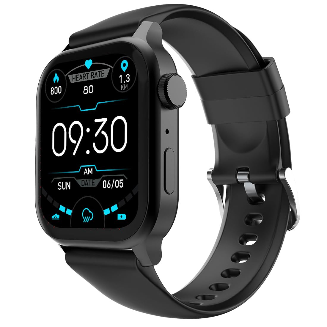 Fire-Boltt Rise Smart Watch 185 HD Display Metal Body with Bluetooth Calling Rotating Crown AI Voice Assistant 120 Sports Modes Neon UI SpO2  Heart Rate Monitoring Black