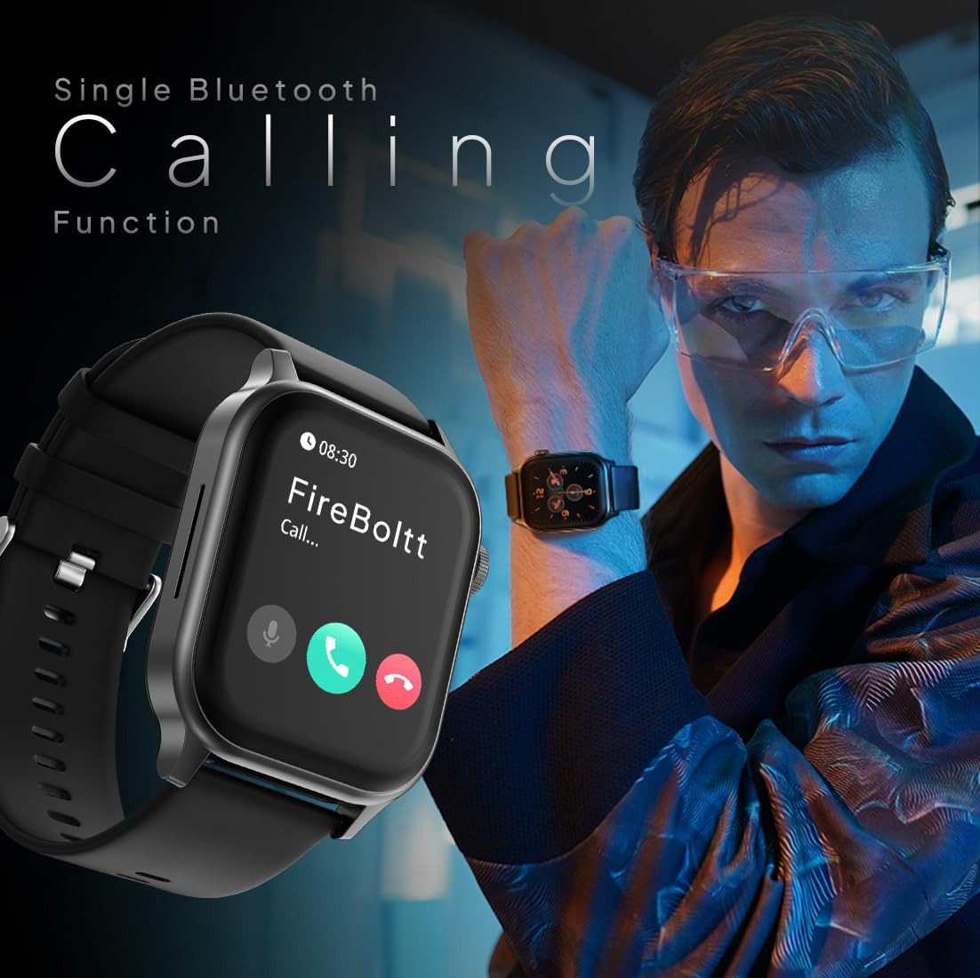 Fire-Boltt Rise Smart Watch 185 HD Display Metal Body with Bluetooth Calling Rotating Crown AI Voice Assistant 120 Sports Modes Neon UI SpO2  Heart Rate Monitoring Black