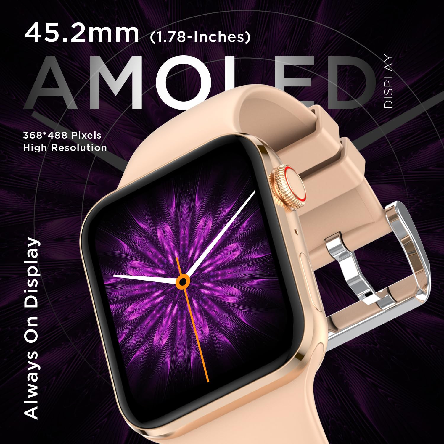 Fire-Boltt Visionary 178 AMOLED Bluetooth Calling Smartwatch with 368  448 Pixel Resolution Rotating Crown  60Hz Refresh Rate 100 Sports Mode TWS Connection Voice Assistance Gold