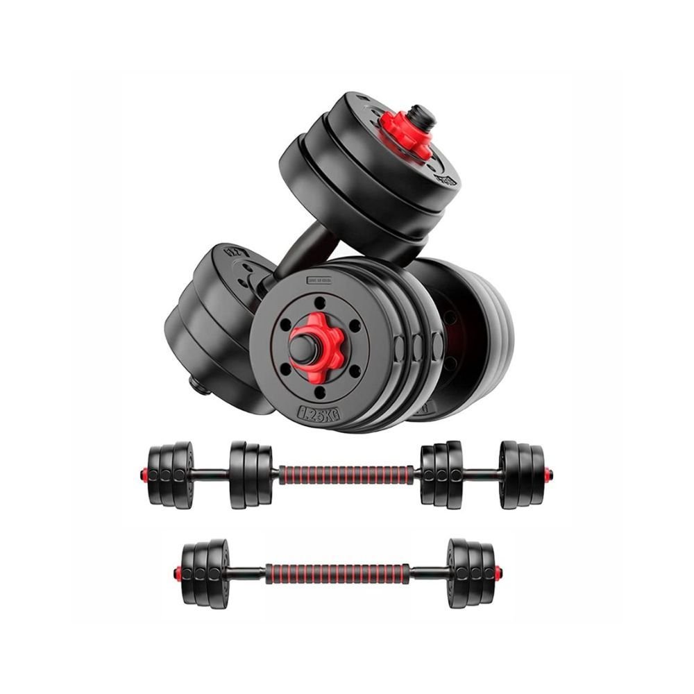 FitBox Sports 3 In 1 Convertible Adjustable Dumbbells kit With Button Shaped Plates 20 Kg (2kg x 4 + 3kg x 4), Black