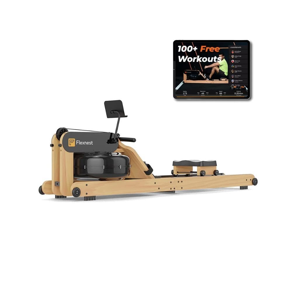Flexnest Flexrower Plus Smart Imported Wood Bluetooth-Enabled Water Rower Rowing Machine