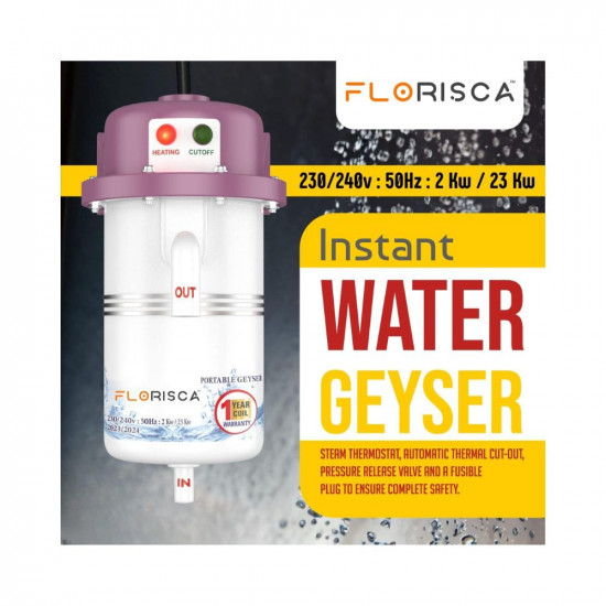 FLORISCA 1l Instant Portable Water Heater/geyser for Use Home, Office, Restaurant, Labs, Clinics, Saloon, Beauty Parlor nstant Running Water Heater ABS Plastic, Auto Cut Off and Manual Reset