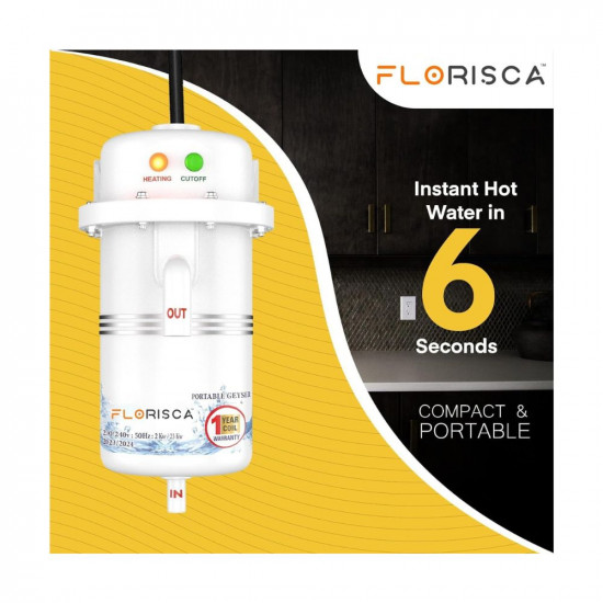 FLORISCA 1l Instant Portable Water Heater/geyser for Use Home, Office, Restaurant, Labs, Clinics, Saloon, Beauty Parlor nstant Running Water Heater ABS Plastic, Auto Cut Off and Manual Reset