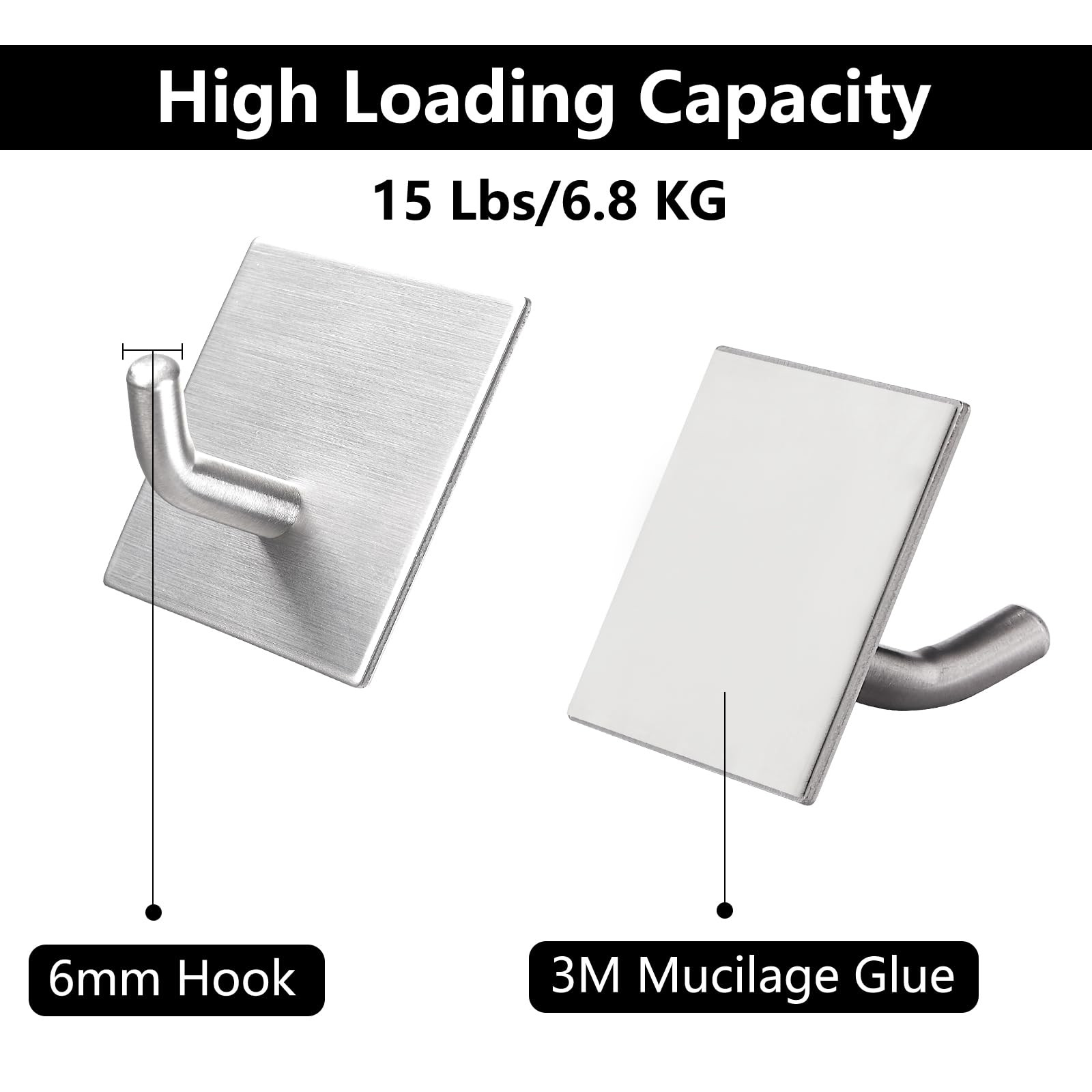 FOMANSH Heavy Duty Adhesive Hooks, Stick on Wall Adhesive Hangers, Strong Stainless  Steel Holder, Self Adhesive